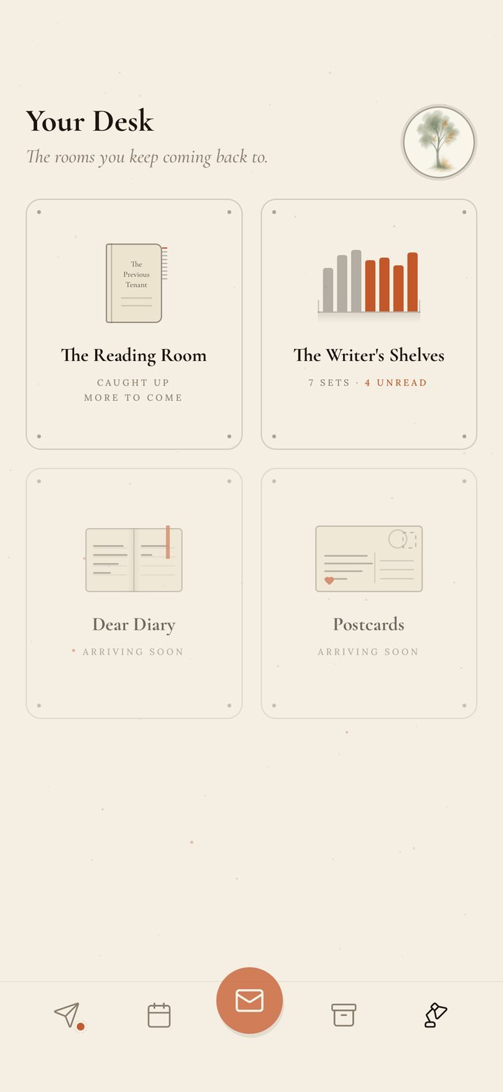 Your Desk: the Reading Room, The Writer's Shelves, Dear Diary and Postcards