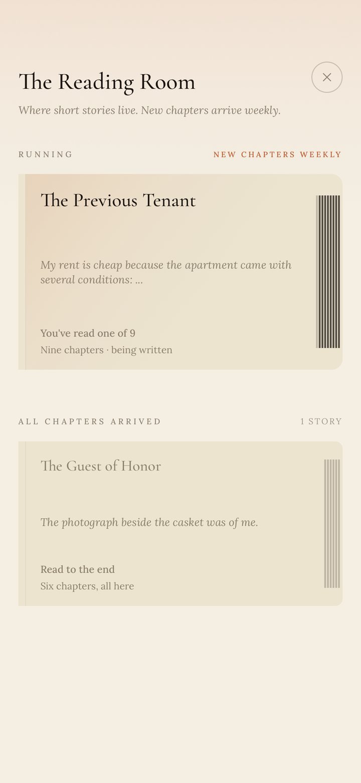 The Reading Room: stories told a chapter at a time, new chapters weekly